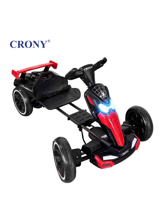 Crony T3 Kids Electric Go-Kart Ride-On Toy with Remote Control, Spider-Man Theme,CRONY T3 Kids Electric Go Kart with Remote Control - Spider-Man Style Ride-On Toy Car for Toddlers, 4-Wheel Battery Powered Drift Kart with LED Headlights, Adjustable Seat Belt & Parental Safety Remote, Fun Outdoor Electric Vehicle for Boys & Girls Aged 2-6 Years Old, Red & Blue Superhero Racing Car for Active Play,Black Spider - Image 1