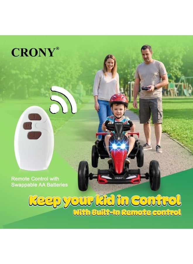 Crony T3 Kids Electric Go-Kart Ride-On Toy with Remote Control, Spider-Man Theme,CRONY T3 Kids Electric Go Kart with Remote Control - Spider-Man Style Ride-On Toy Car for Toddlers, 4-Wheel Battery Powered Drift Kart with LED Headlights, Adjustable Seat Belt & Parental Safety Remote, Fun Outdoor Electric Vehicle for Boys & Girls Aged 2-6 Years Old, Red & Blue Superhero Racing Car for Active Play,Black Spider - Image 3