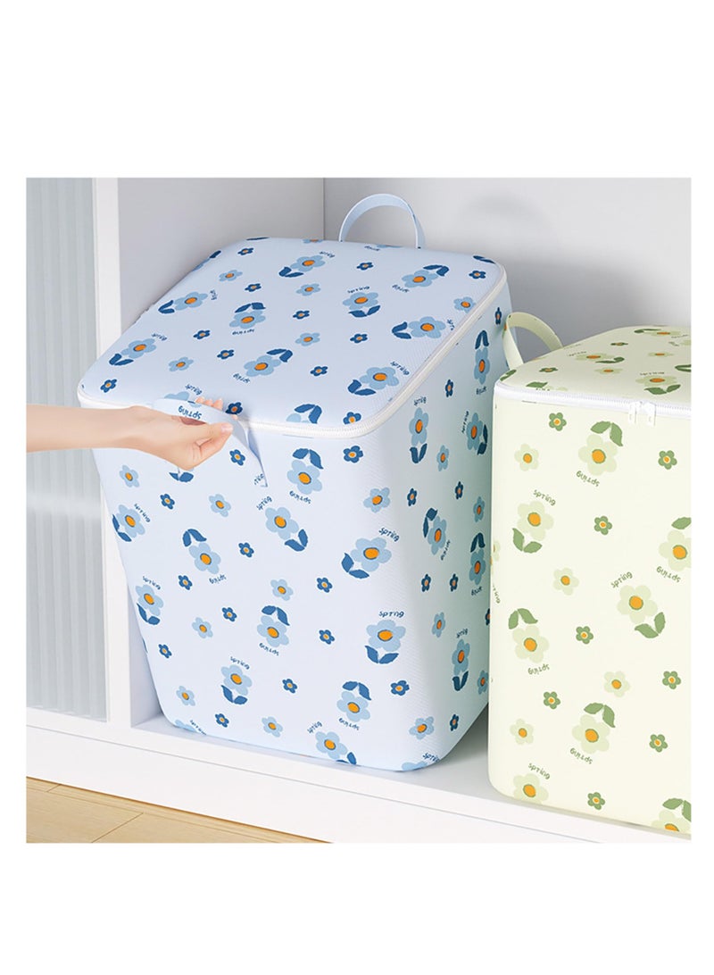XiuWoo 180L Fabric Quilt Storage Bag Quilt Bag Clothes Storage Bag Large Capacity Flower Print Double Handle Dustproof Moisture-Proof Quilt Organizer Blue  - Image 2