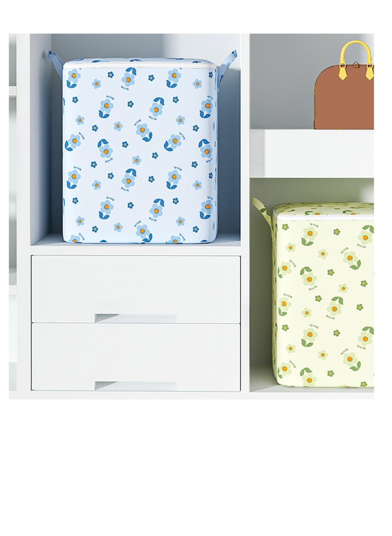 XiuWoo 180L Fabric Quilt Storage Bag Quilt Bag Clothes Storage Bag Large Capacity Flower Print Double Handle Dustproof Moisture-Proof Quilt Organizer Blue  - Image 3