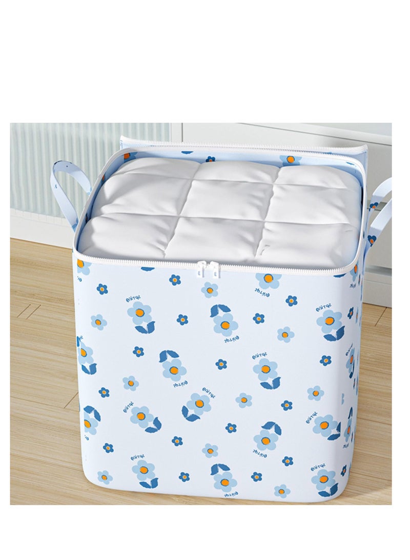 XiuWoo 180L Fabric Quilt Storage Bag Quilt Bag Clothes Storage Bag Large Capacity Flower Print Double Handle Dustproof Moisture-Proof Quilt Organizer Blue  - Image 5