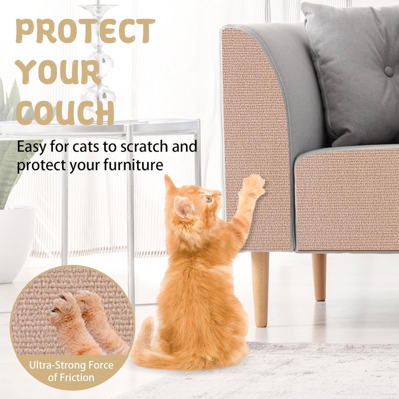 LSGCQ Climbing Cat Scratcher Mat Trimmable Cat Scratching Post Carpet 78.7’’x15.8’’ Self Adhesive Carpet Mat Pad Replacement for Cat Tree Shelves Post Couch Wall Furniture Steps DIY Protector (Beige) - Image 4