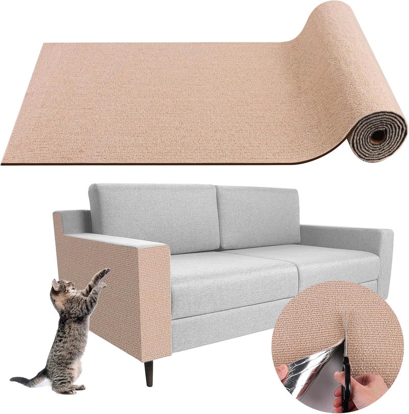 LSGCQ Climbing Cat Scratcher Mat Trimmable Cat Scratching Post Carpet 78.7’’x15.8’’ Self Adhesive Carpet Mat Pad Replacement for Cat Tree Shelves Post Couch Wall Furniture Steps DIY Protector (Beige) - Image 1