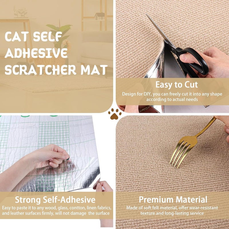 LSGCQ Climbing Cat Scratcher Mat Trimmable Cat Scratching Post Carpet 78.7’’x15.8’’ Self Adhesive Carpet Mat Pad Replacement for Cat Tree Shelves Post Couch Wall Furniture Steps DIY Protector (Beige) - Image 3