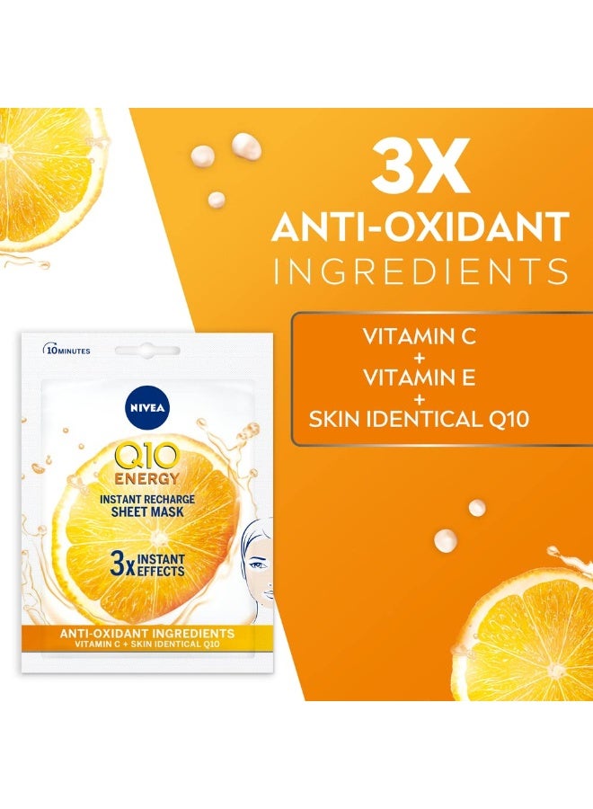 Nivea Q10 + C Power Anti-Wrinkle + Energy Sheet Mask (1 Piece), Anti Ageing Moisturiser Mask with Vitamin C, Face Mask with Coenzyme Q10, Anti Wrinkle Cream Mask - Image 3