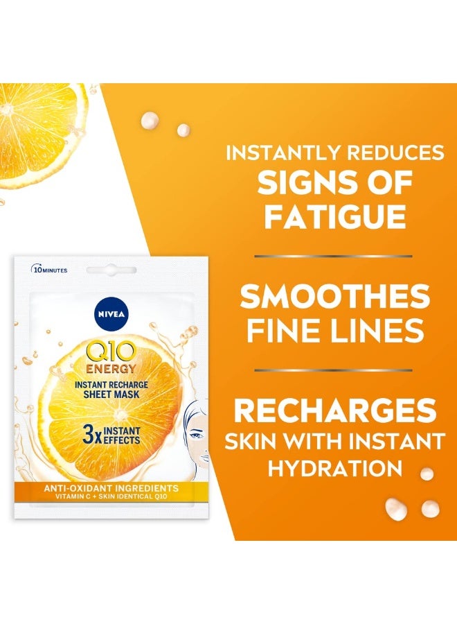 Nivea Q10 + C Power Anti-Wrinkle + Energy Sheet Mask (1 Piece), Anti Ageing Moisturiser Mask with Vitamin C, Face Mask with Coenzyme Q10, Anti Wrinkle Cream Mask - Image 2