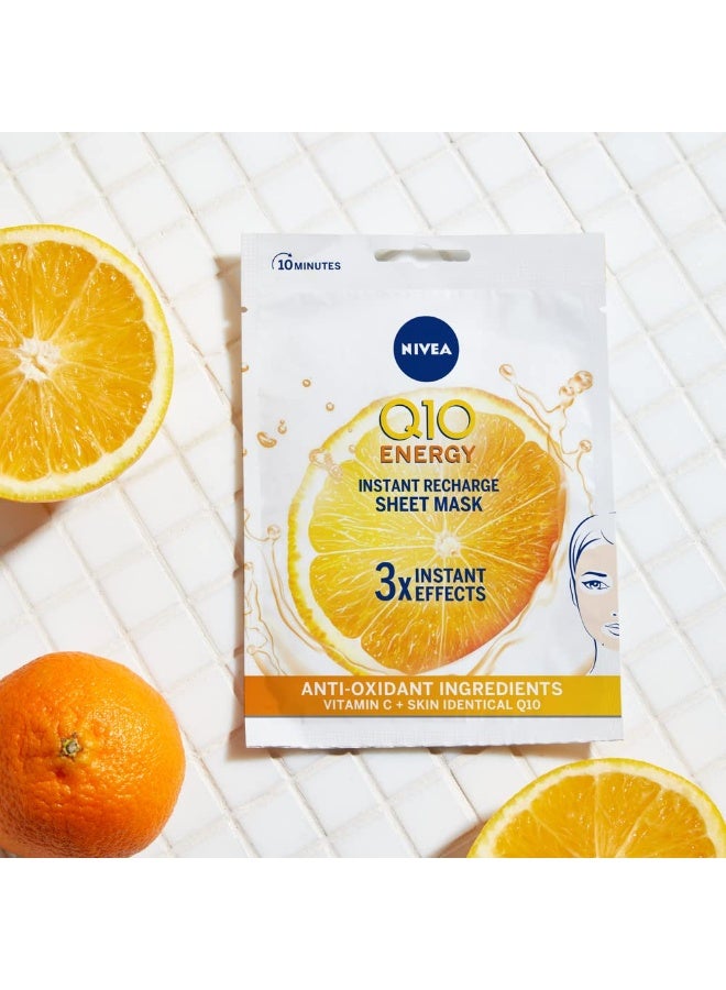 Nivea Q10 + C Power Anti-Wrinkle + Energy Sheet Mask (1 Piece), Anti Ageing Moisturiser Mask with Vitamin C, Face Mask with Coenzyme Q10, Anti Wrinkle Cream Mask - Image 4