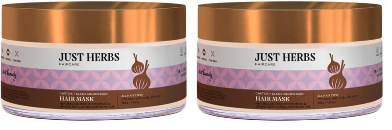 Just Herbs Anti Hairfall Natural Hair Mask With Castor  Black Onion Seed For Dandruff Suitable For Color Treated  All Hair Types Pack Of 2  400 Grams - Image 1
