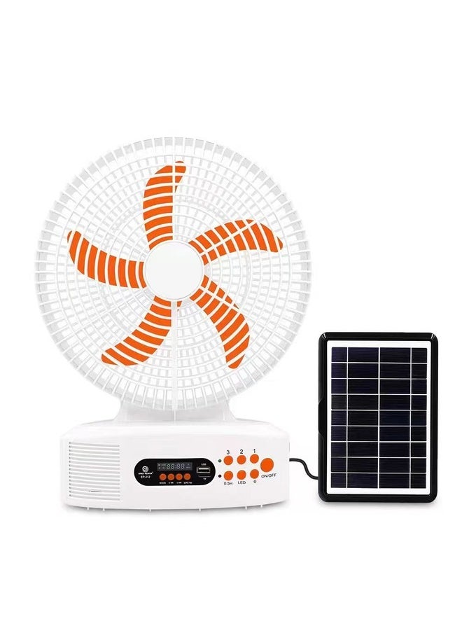 Easy Power Rechargeable 12 Inch Desktop Electric Solar Fan  With Speaker,led Lights & Solar Panel  - Image 1