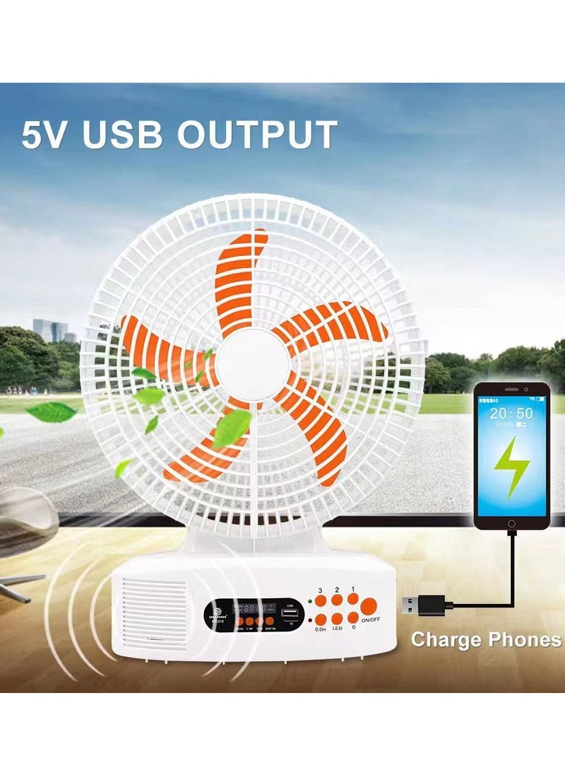 Easy Power Rechargeable 12 Inch Desktop Electric Solar Fan  With Speaker,led Lights & Solar Panel  - Image 2