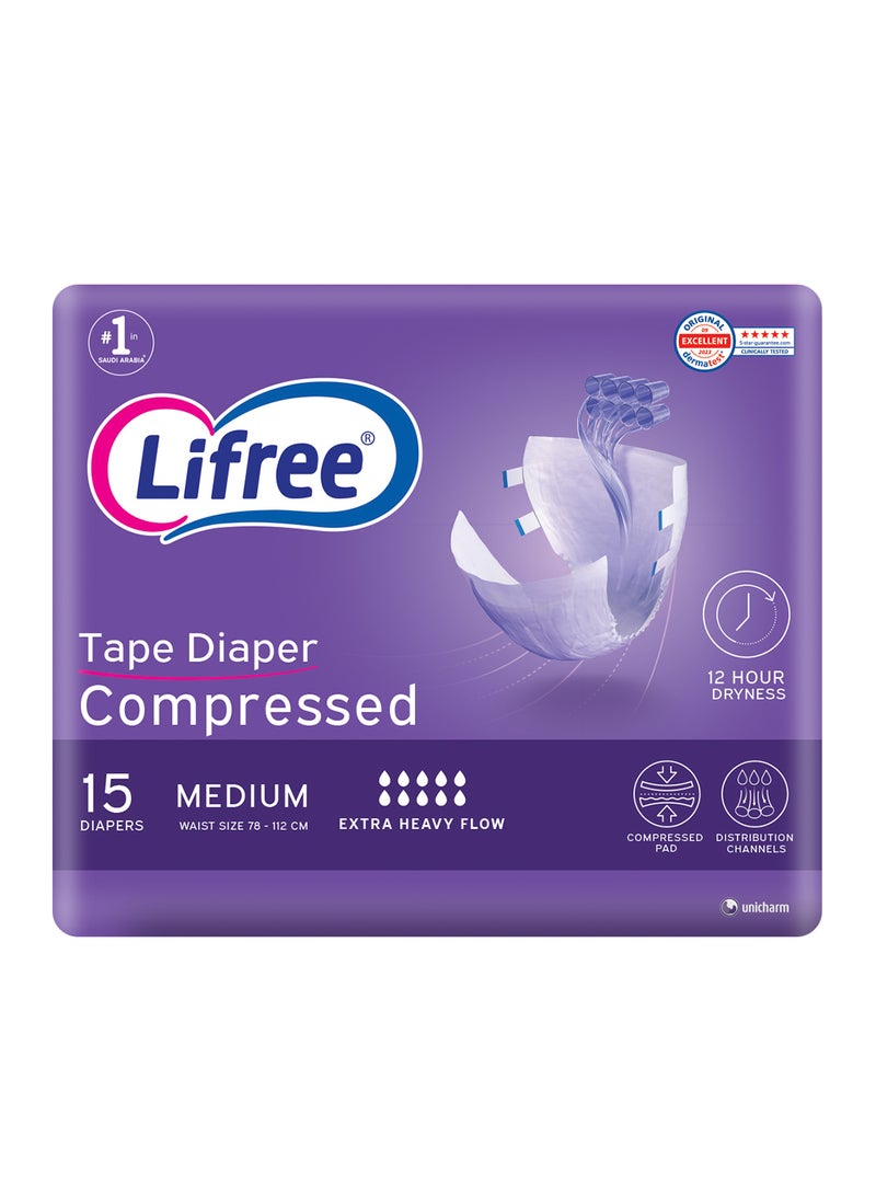 Lifree Compressed Adult Diaper Tape Medium Size 8 Cup Absorbency Regular Pack 15 Pieces  - Image 1
