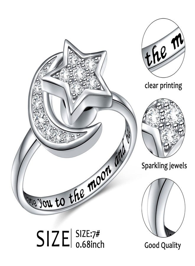 Yearace S925 Sterling Silver Spinner Fidget Rings for Women Star and Moon Adjustable Open Ring Engraved I Love You to the Moon and Back Spinner Gift for Her - Image 5