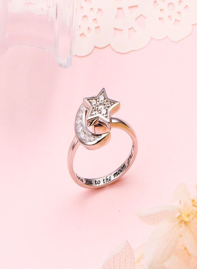 Yearace S925 Sterling Silver Spinner Fidget Rings for Women Star and Moon Adjustable Open Ring Engraved I Love You to the Moon and Back Spinner Gift for Her - Image 4