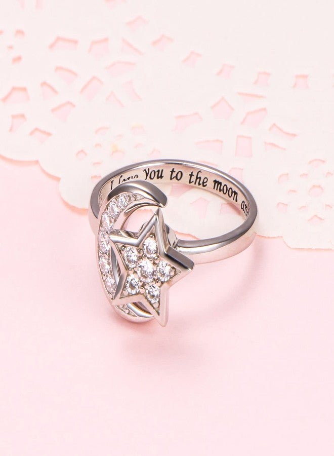 Yearace S925 Sterling Silver Spinner Fidget Rings for Women Star and Moon Adjustable Open Ring Engraved I Love You to the Moon and Back Spinner Gift for Her - Image 3