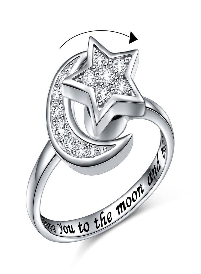 Yearace S925 Sterling Silver Spinner Fidget Rings for Women Star and Moon Adjustable Open Ring Engraved I Love You to the Moon and Back Spinner Gift for Her - Image 1