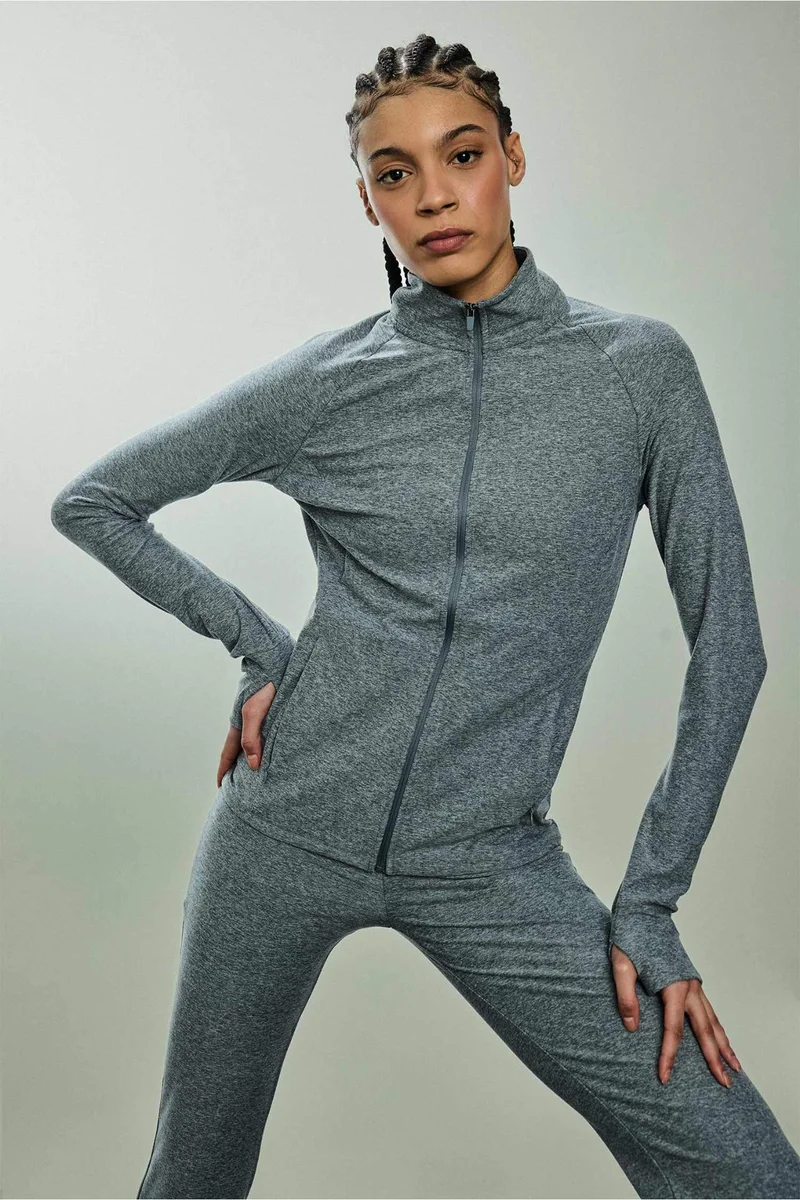 ديفاكتو Slim Fit High Neck Zip up Sports Top Sweatshirt