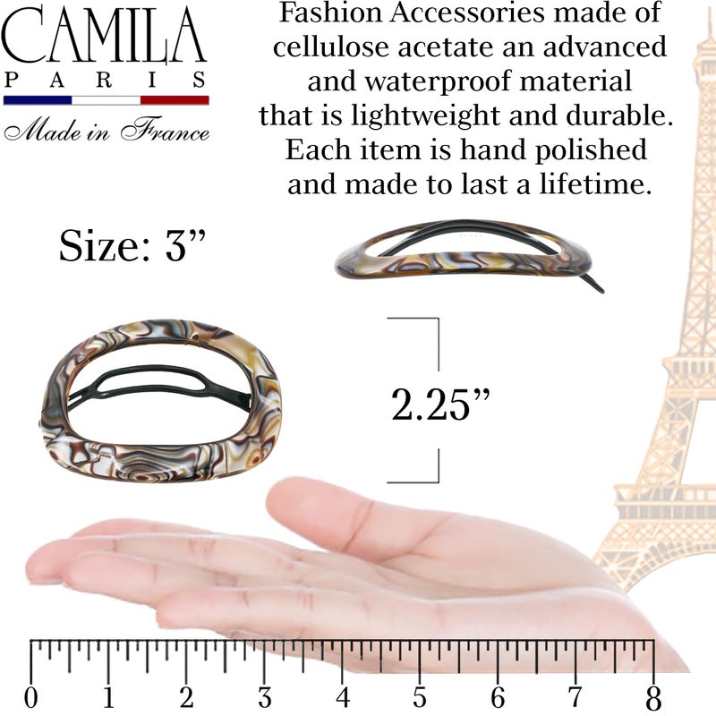 Camila Paris CP3355 French Hair Barrette Clip for Women, Handmade, Onyx, Slide-in Metal-Free Closure, Strong Hold Grip Hair Clips for Girls, No Slip Durable Styling Hair Accessories, Made in France - Image 3