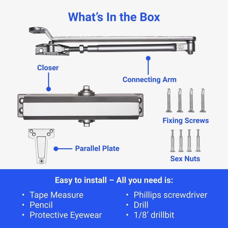 FORTSTRONG Commercial Door Closer (Silver) - Automatic Door Closer - UL Listed Grade 1 ADA Hydraulic Door Closers Certified - FS-6300 - Image 5