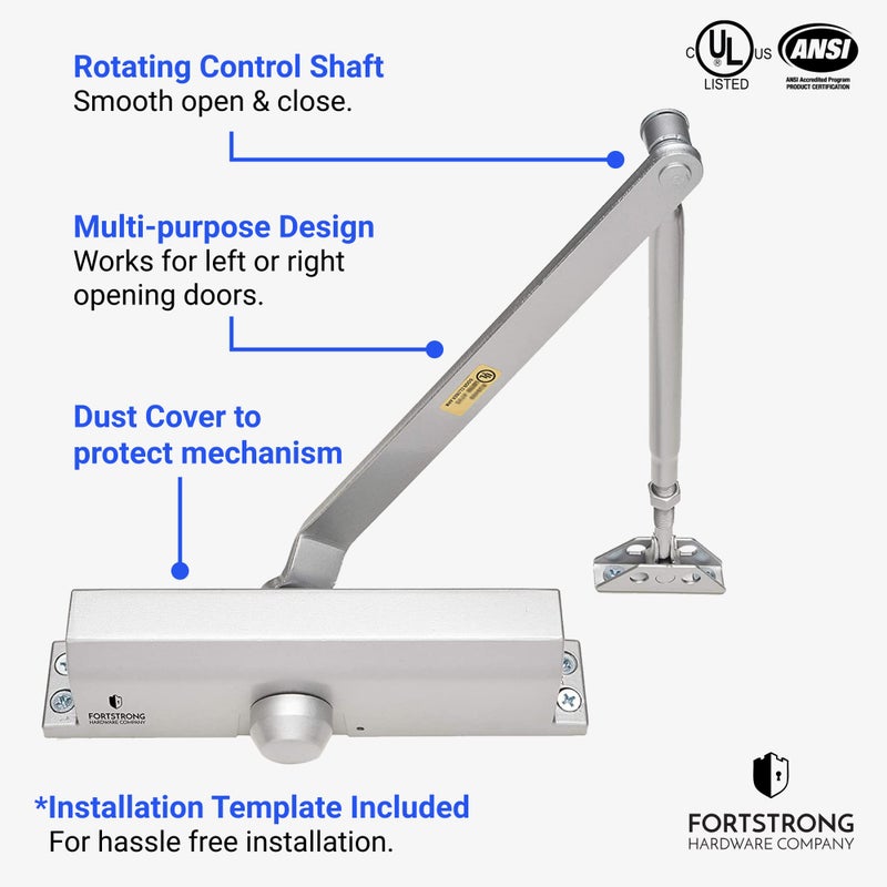 FORTSTRONG Commercial Door Closer (Silver) - Automatic Door Closer - UL Listed Grade 1 ADA Hydraulic Door Closers Certified - FS-6300 - Image 2