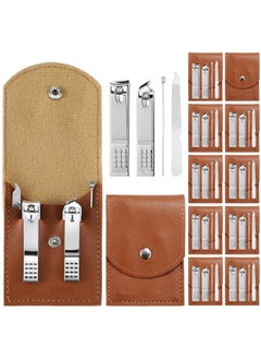Geosar 12 Sets Manicure Set Nail Clippers Pedicure Kit Stainless Steel Professional Pedicure Set Grooming Kits Nail Care Tools with Luxurious Travel Case for Nail Care (Brown)  - Image 1