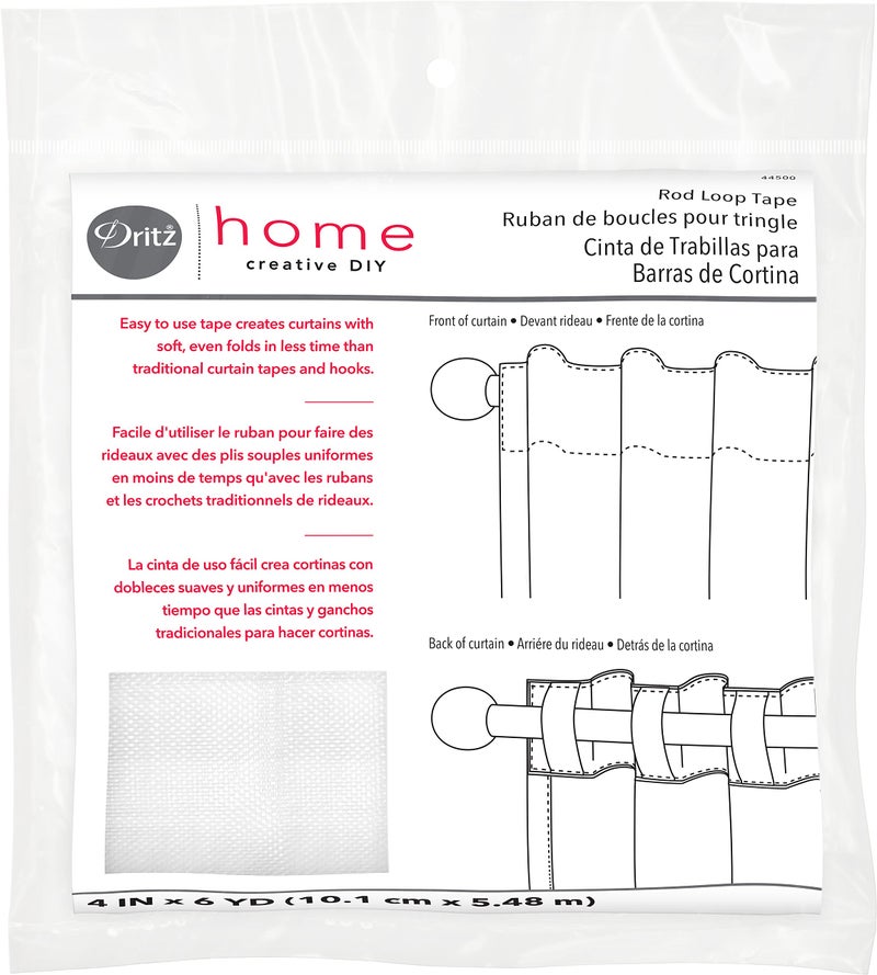Dritz Home 44500 Woven Rod Loop Tape, 4-Inch x 6-Yards, White - Image 1