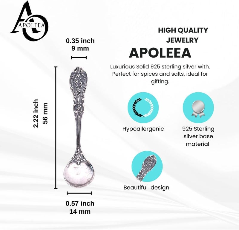 APOLEEA 925 Sterling Silver Small Salt Spoon - Premium Quality 2.2" Ornate Floral Spoon - Beautiful Flower Designed Handle - Gift for Culinary Enthusiasts - Image 2