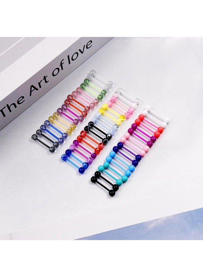 Kysppreu 48Pcs 14G Flexible Acrylic Straight Tongue Barbell Ring Retainer Candy Color Tongue Piercing Jewelry for Women Men 16mm Bar - Image 5