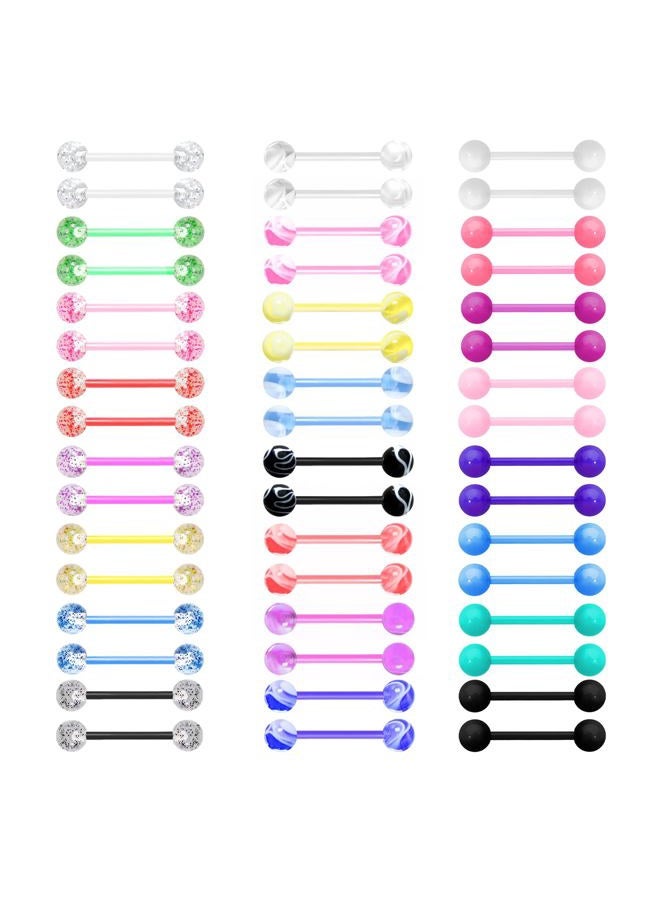 Kysppreu 48Pcs 14G Flexible Acrylic Straight Tongue Barbell Ring Retainer Candy Color Tongue Piercing Jewelry for Women Men 16mm Bar - Image 1