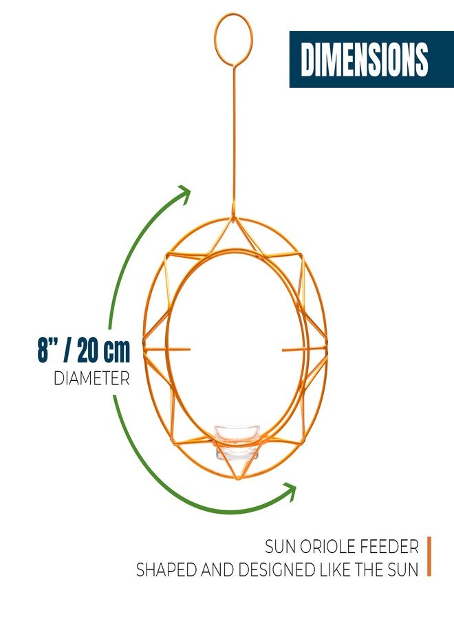 MEKKAPRO Sun Baltimore Oriole Feeder for Outdoors, Jelly and Orange Metal Bird Feeder, Unique Sun Design and Bright Color, Open Top Hook, UV-resistant Powder-coated Steel - Image 2
