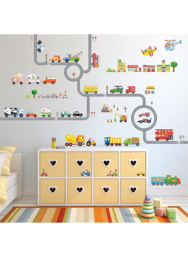 DECOWALL SG3-1404P1405 The Road and Cars Kids Wall Stickers Wall Decals Peel and Stick Removable Wall Stickers for Kids Nursery Bedroom Living Room (Medium) décor - Image 2