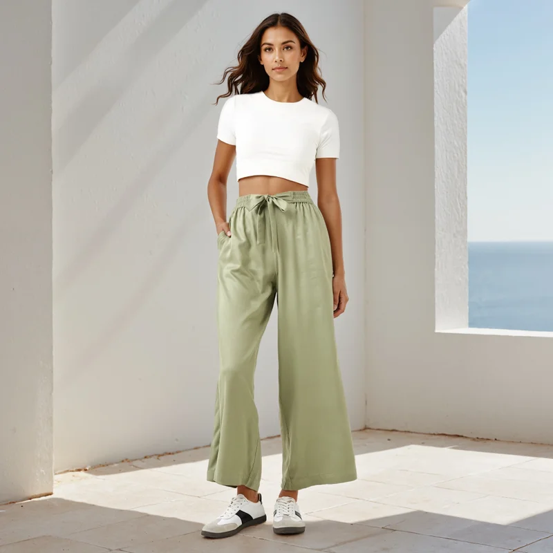 سبلاش فيڤ بنطلون بالازو واسع بخصر مربوط وجيوب