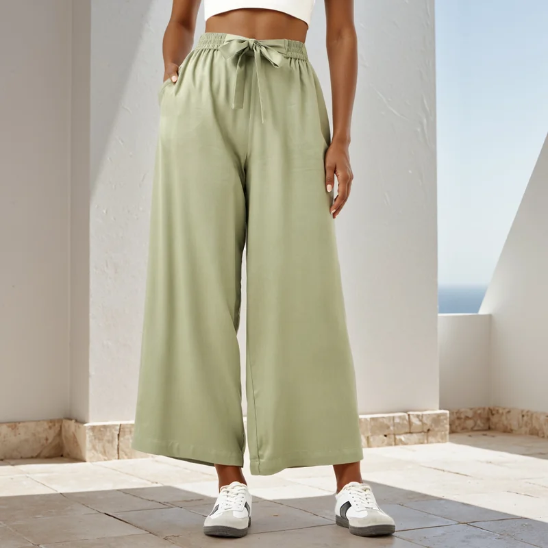 سبلاش فيڤ بنطلون بالازو واسع بخصر مربوط وجيوب