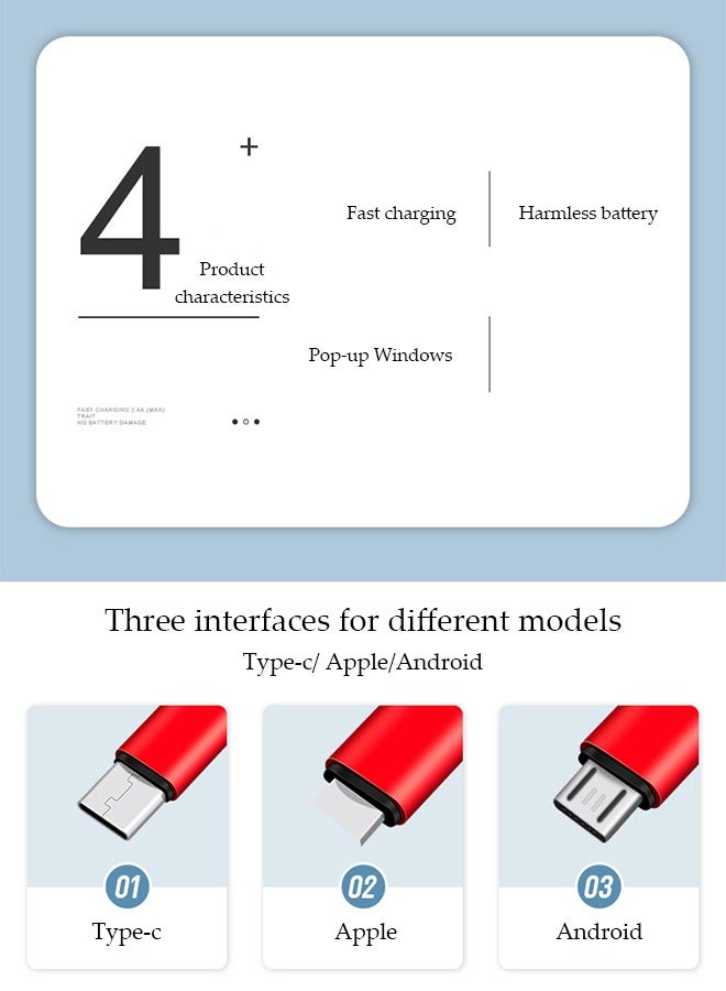 DUNISO 3 in 1 Retractable Charging Cable, smart chip USB fast charging cable, four adjustable lengths, with movable bracket, compatible with Android and Apple Typec models, 1M, red ﻿ - Image 3