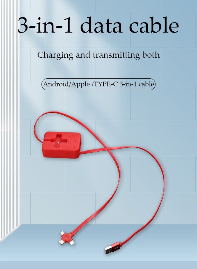 DUNISO 3 in 1 Retractable Charging Cable, smart chip USB fast charging cable, four adjustable lengths, with movable bracket, compatible with Android and Apple Typec models, 1M, red ﻿ - Image 2