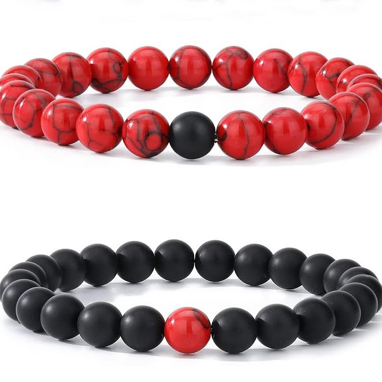 Bracelet Couple Couple Matching Gift Matte Agate 8Mm Beaded Stone (Elastic Red), Stone, - Image 2