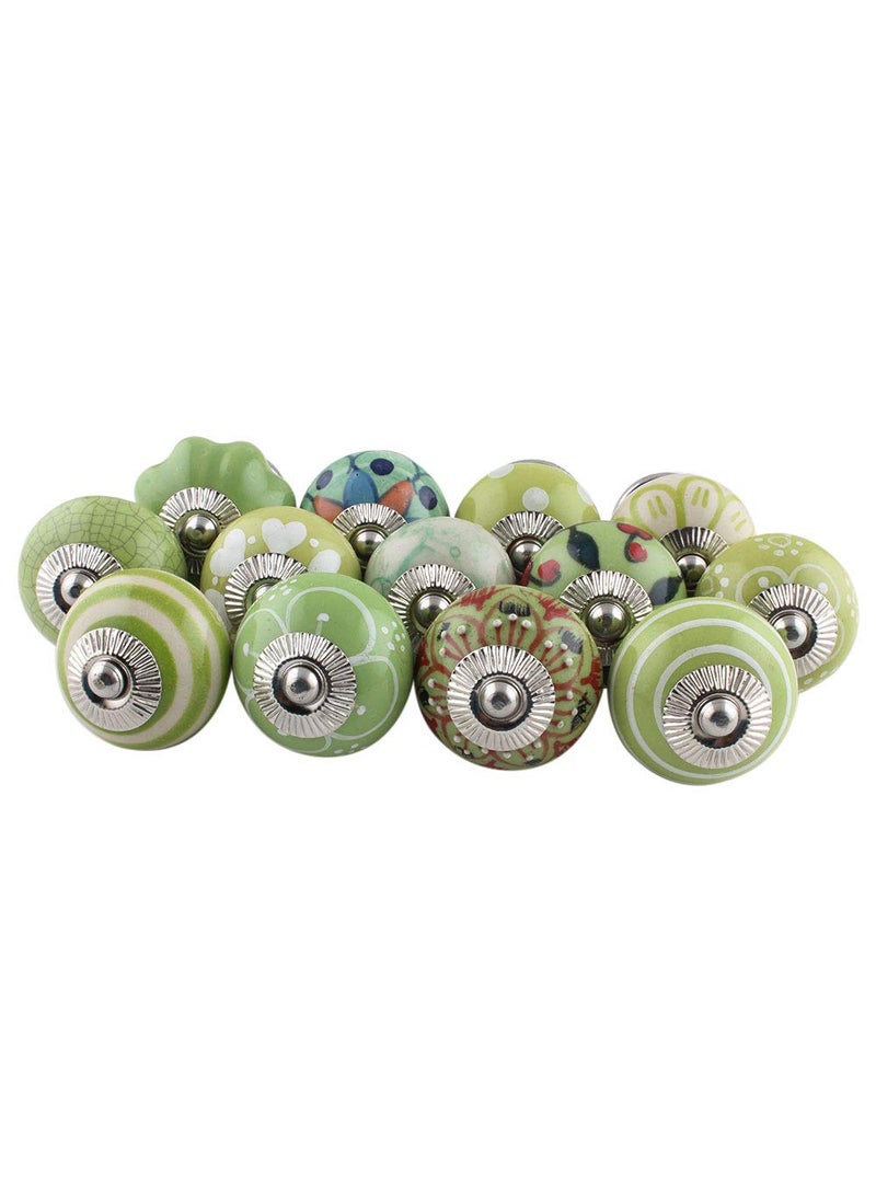 Indian-Shelf IndianShelf Pack of 25 Green Door Pull Ceramic Drawer Knob Round Dresser Knob Kids Door Handles Drawer Pull Decorative Cabinet Door Knobs Knobs for Dresser Drawers Knobs Dresser 