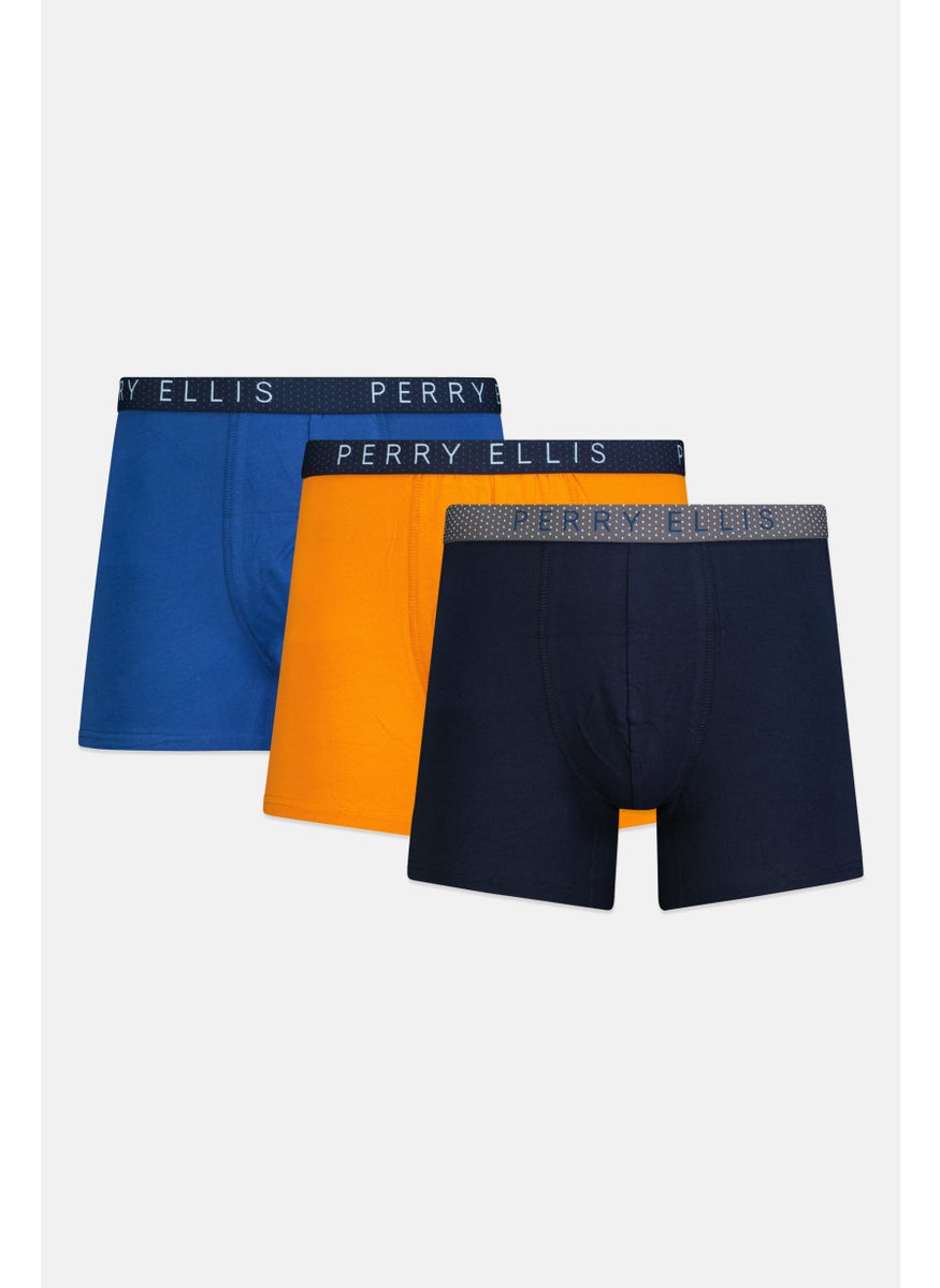 PERRY ELLIS Men 3 Pack Brand Logo Boxer Briefs, Multicolor  - Image 1