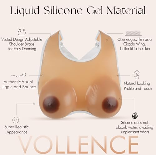 Vollence C Cup Strap on Silicone Breast Forms Fake Boobs with Strap for Mastectomy Prosthesis Crossdresser Suntan - Image 3