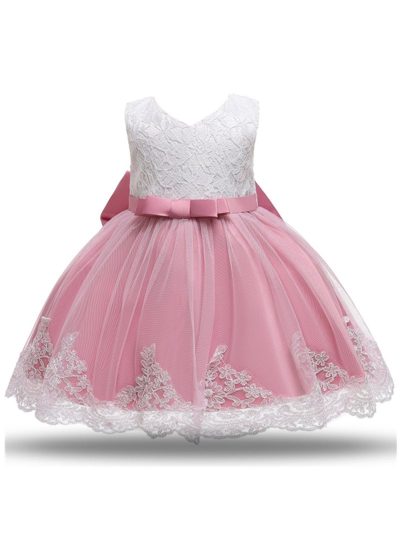 Girls' Dress Gauze Cake Pompadour Dress Bow Princess Hair band Dress Pink - Image 2
