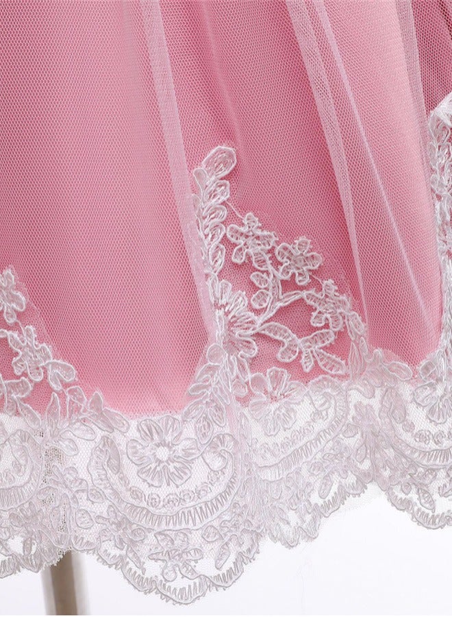 Girls' Dress Gauze Cake Pompadour Dress Bow Princess Hair band Dress Pink - Image 5