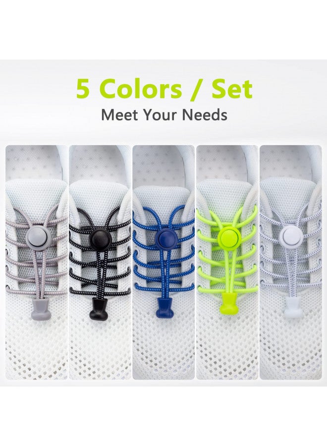 AIXMEET 5 Pairs Elastic No Tie Shoe Laces, shoe laces for sneakers, elastic shoe laces, shoe laces tieless, Heavy Duty No Tie Shoelaces for Kids and Adult, Shoe Laces for Running and Active Sports - Image 1