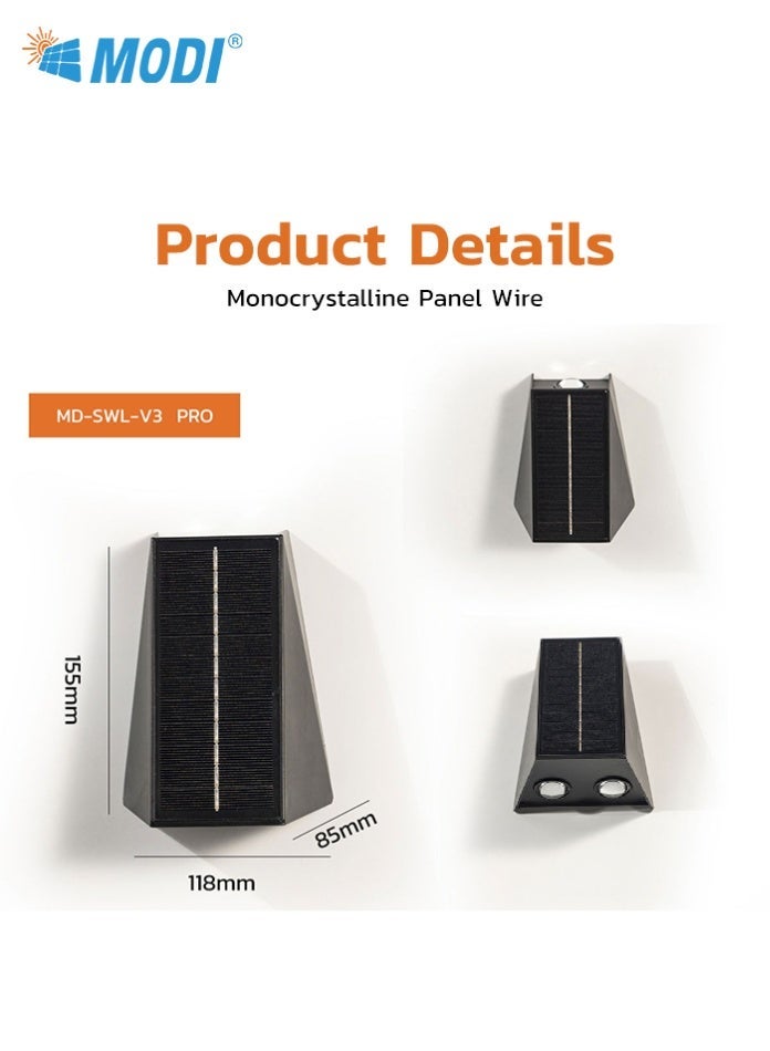 MODI Solar Wall Washer Light 118x85x155mm Warm White 3000K 3W Outdoor Waterproof Landscape Wall Lamp with Light Control for Garden Pathway Decorative Lighting Energy Saving - Image 3