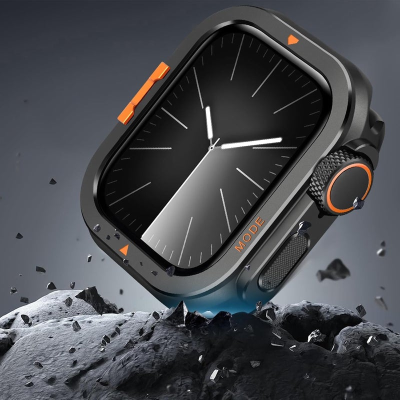 Suphart Metal Bumper Cover Compatible with Apple Watch Series 9/8/7 Case, [Turn 45mm into Ultra Look] Rugged Shockproof Protector with Back Frame for iWatch 45mm, Black Global assemble options - Image 5