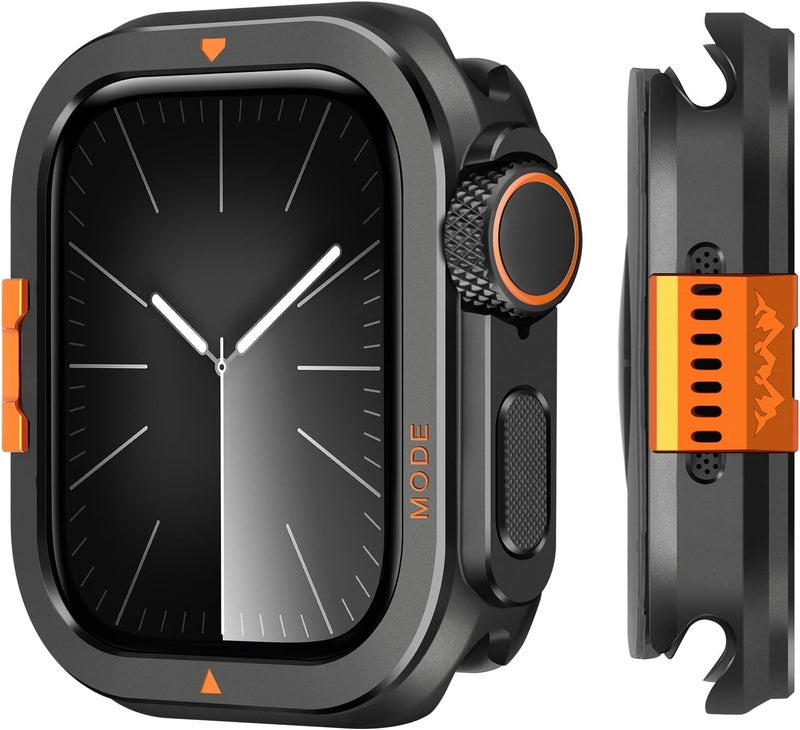 Suphart Metal Bumper Cover Compatible with Apple Watch Series 9/8/7 Case, [Turn 45mm into Ultra Look] Rugged Shockproof Protector with Back Frame for iWatch 45mm, Black Global assemble options - Image 1