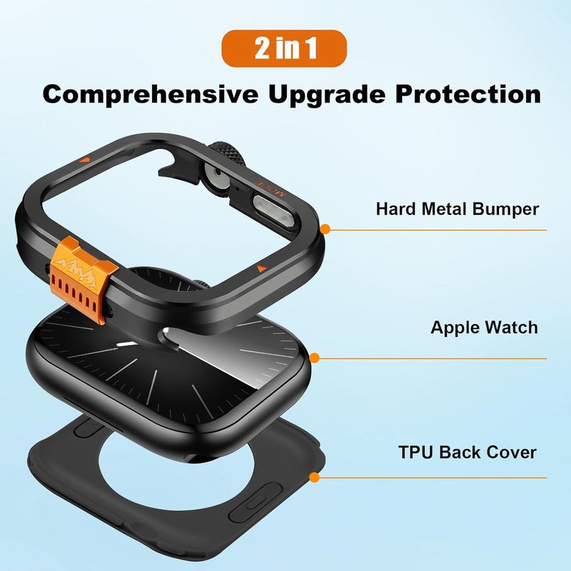 Suphart Metal Bumper Cover Compatible with Apple Watch Series 9/8/7 Case, [Turn 45mm into Ultra Look] Rugged Shockproof Protector with Back Frame for iWatch 45mm, Black Global assemble options - Image 2