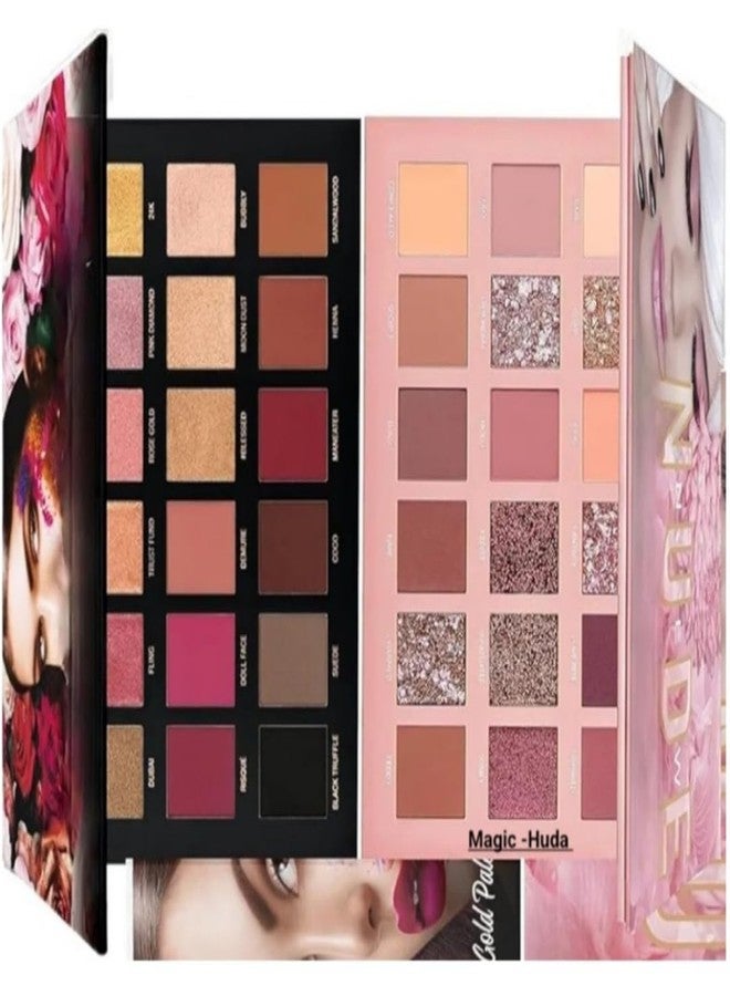 MagicHuda Eye Makeup Palette Rose Gold & Nude Eyeshadow Palette Combo, Shimmery Finish - Image 1