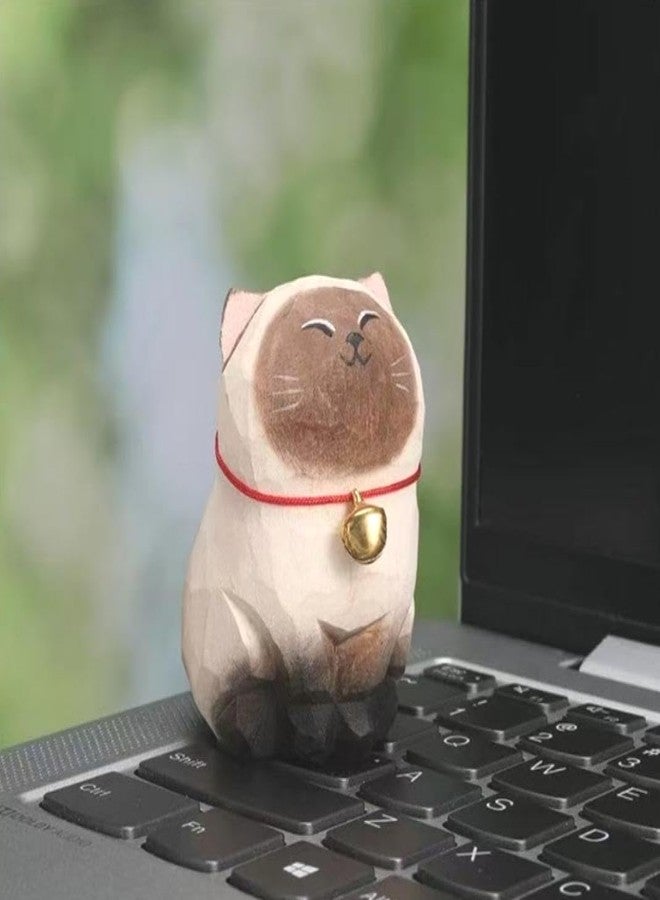 INF-STAR Handmade Wooden Siamese Cat Sculpture – Small 2.2" Carved Siamese Cat Figurine – Rustic Wood Décor Accent for Home or Office - Image 3