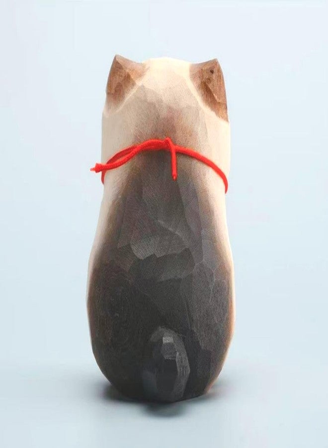 INF-STAR Handmade Wooden Siamese Cat Sculpture – Small 2.2" Carved Siamese Cat Figurine – Rustic Wood Décor Accent for Home or Office - Image 4