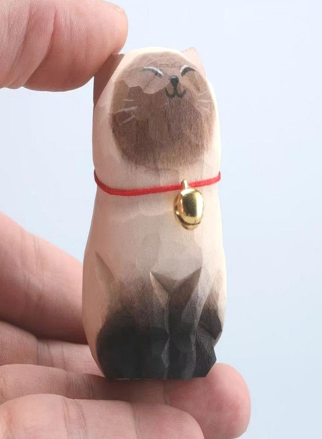 INF-STAR Handmade Wooden Siamese Cat Sculpture – Small 2.2" Carved Siamese Cat Figurine – Rustic Wood Décor Accent for Home or Office - Image 2