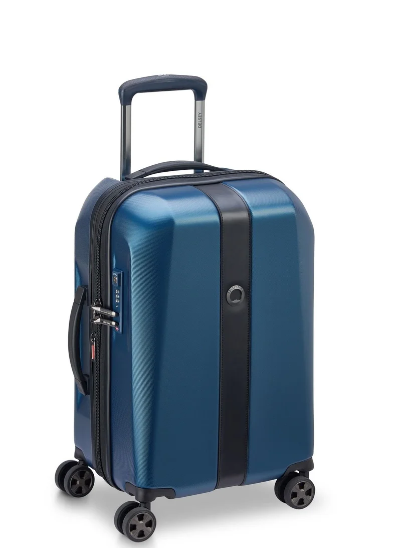 DELSEY Paris Promenade Hard 2.0 55cm Hardcase 4 Double Wheel Expandable Cabin Luggage Trolley Blue